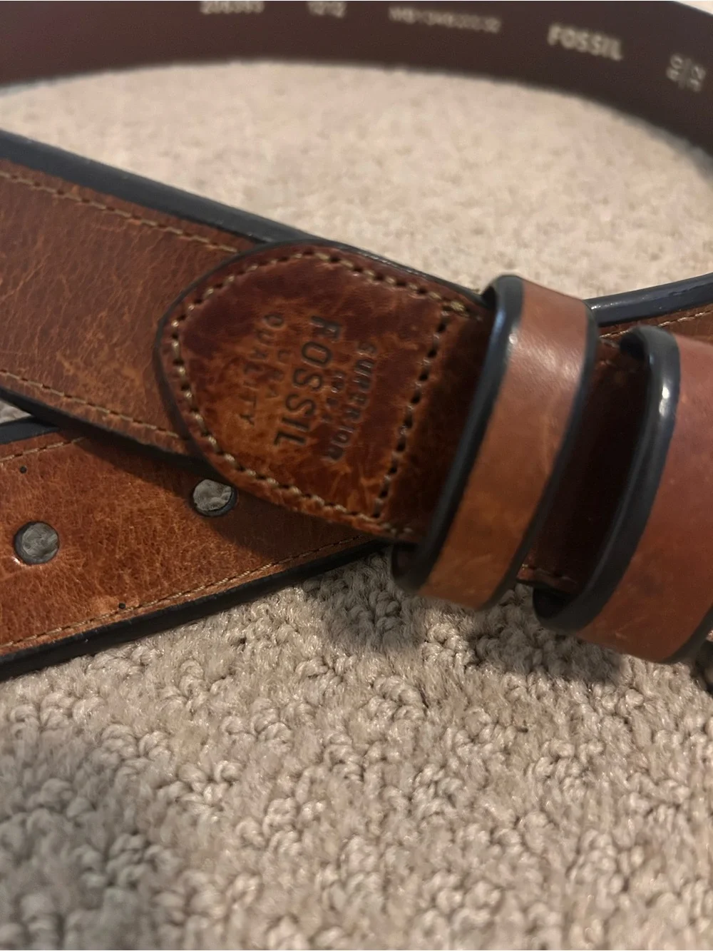 Fossil Men's Tan Brown Leather Belt with Silver Buckle